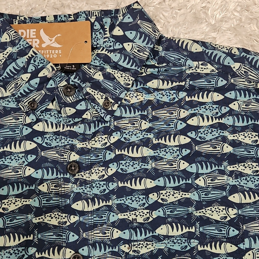 Men's Eddie Bauer Fish Print Button Down 100% Cool Cotton